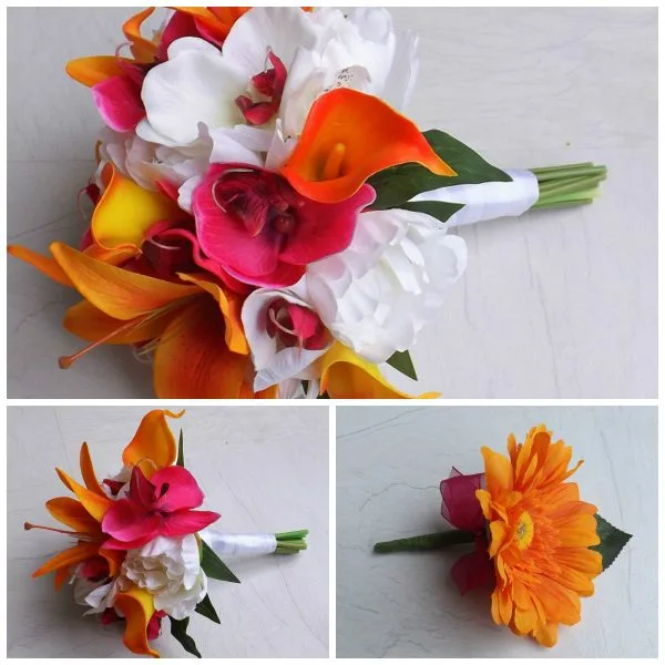 Artificial Wedding Flowers - Tropical Pink & Orange Silk