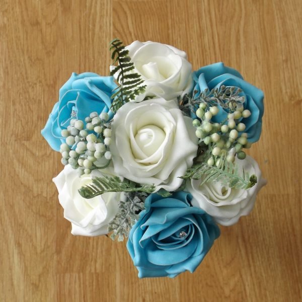 Turquoise Rose & Fern Child's Bouquet