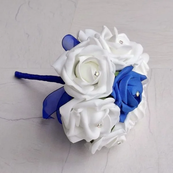 White and Royal Blue Artificial Child's Bouquet