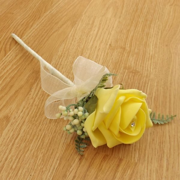 Yellow Rose & Fern Flower Girl Wand