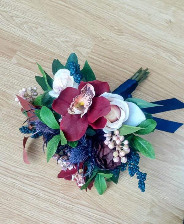 Burgundy, Navy & Blush Pink Silk Brides Bouquet