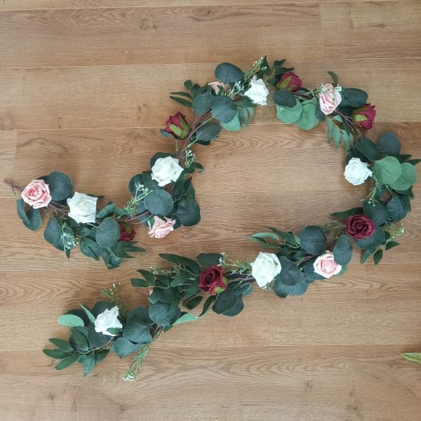 Artificial Burgundy & Light Pink Foam Rose Garland