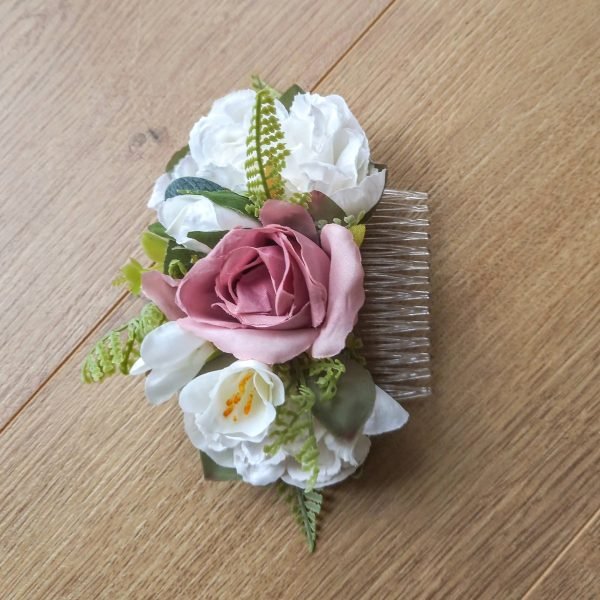 White Peony & Dusky Pink Rose Hair Comb