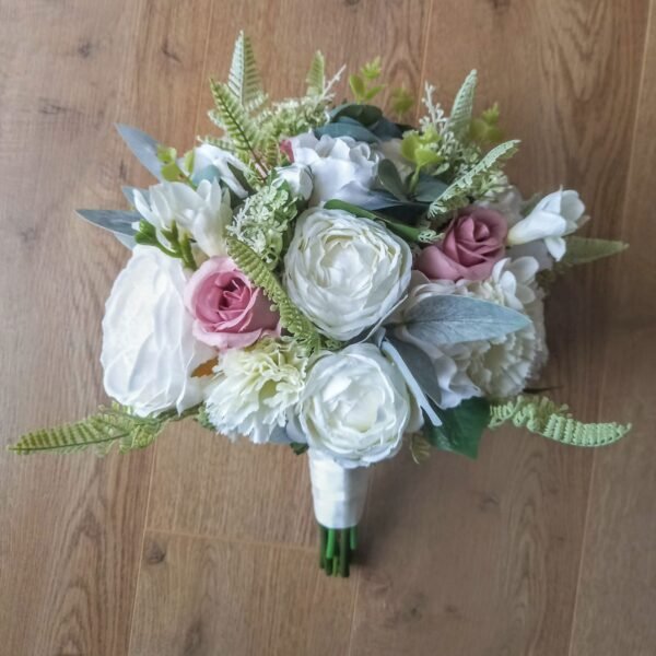 White Peony & Dusky Pink Rose Brides Bouquet