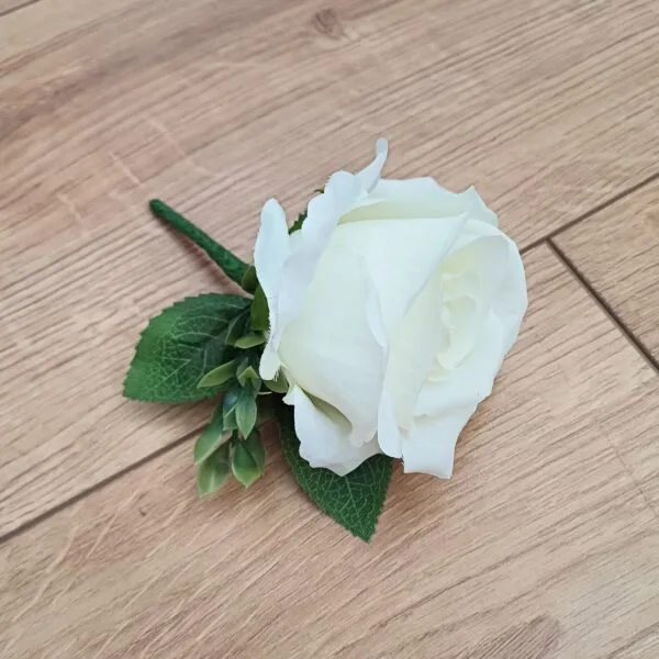 Ivory Silk Rose Foliage Buttonhole