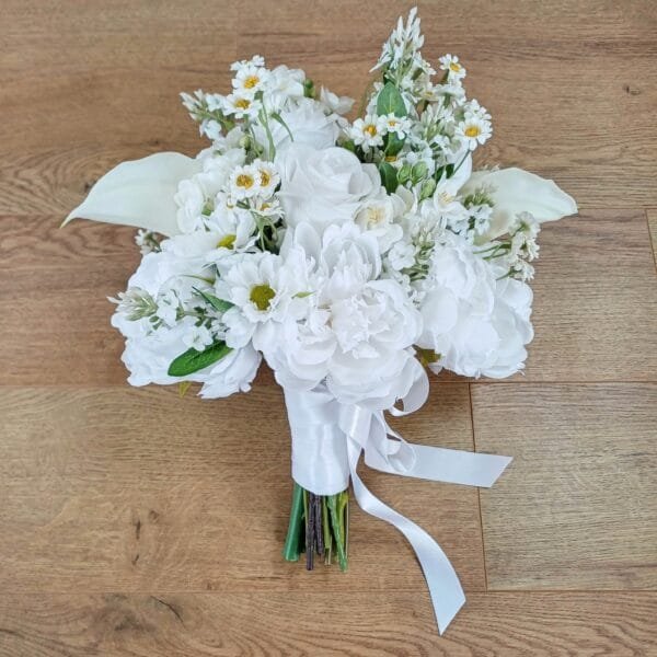 White Silk Peony & Calla Wildfflower Brides Bouquet