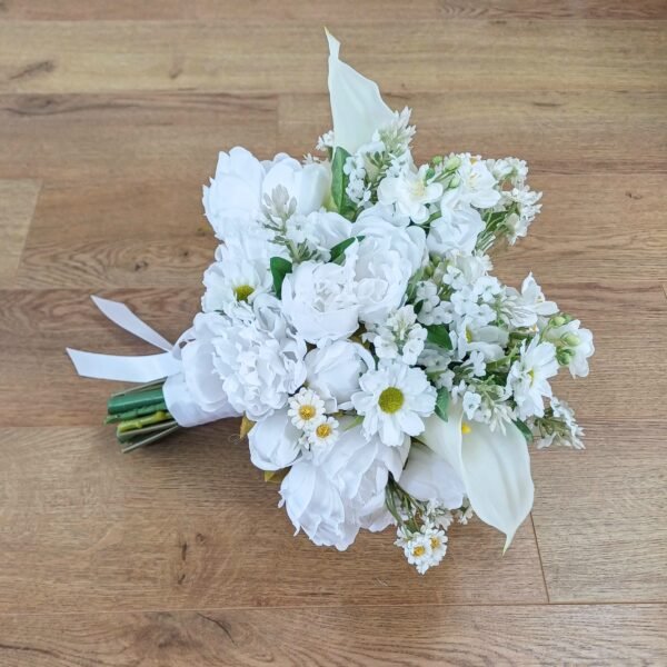White Silk Peony & Calla Wildfflower Brides Bouquet