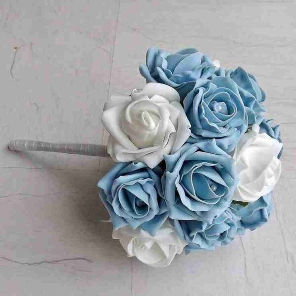 Light Blue & White Artificial Bridesmaid Bouquet