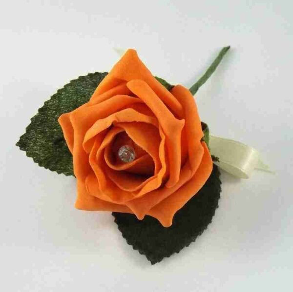 Orange Artificial Diamante Rose Buttonhole