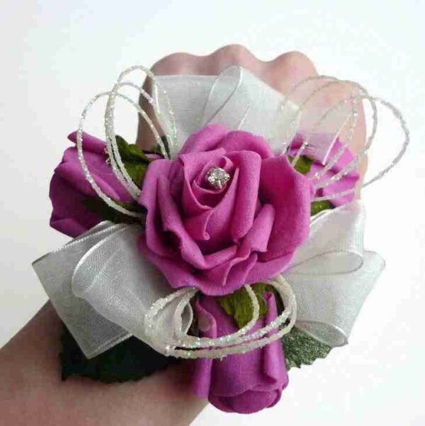 Bright Pink Artificial Rose Wrist Corsage